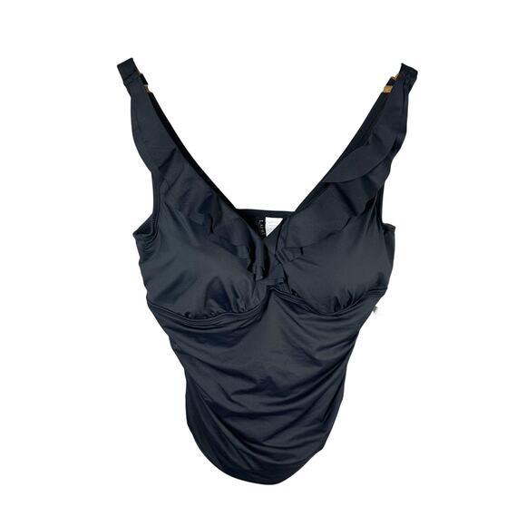 Lauren Ralph Lauren Black Padded Ruffle V Neck Tankini Swim Size 18W - Picture 1 of 6